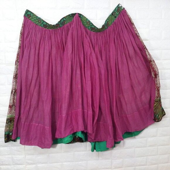 Bollywood Wrap Skirt Sz-S Lined Boho Hippy Festival Ethnic Purple Green Metallic - Picture 11 of 12